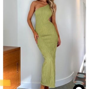 White fox Green one shoulder maxi dress